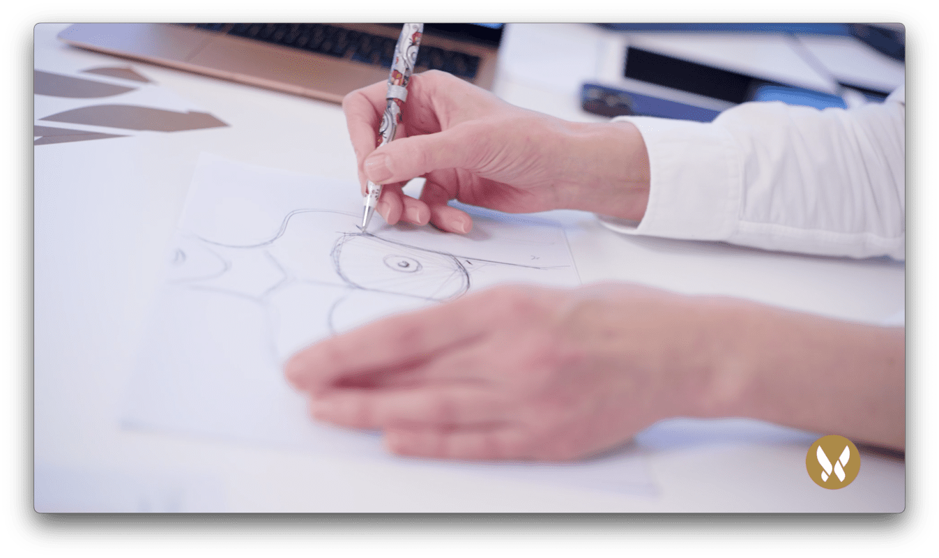 Zeichnung einer Brust mit der Hand